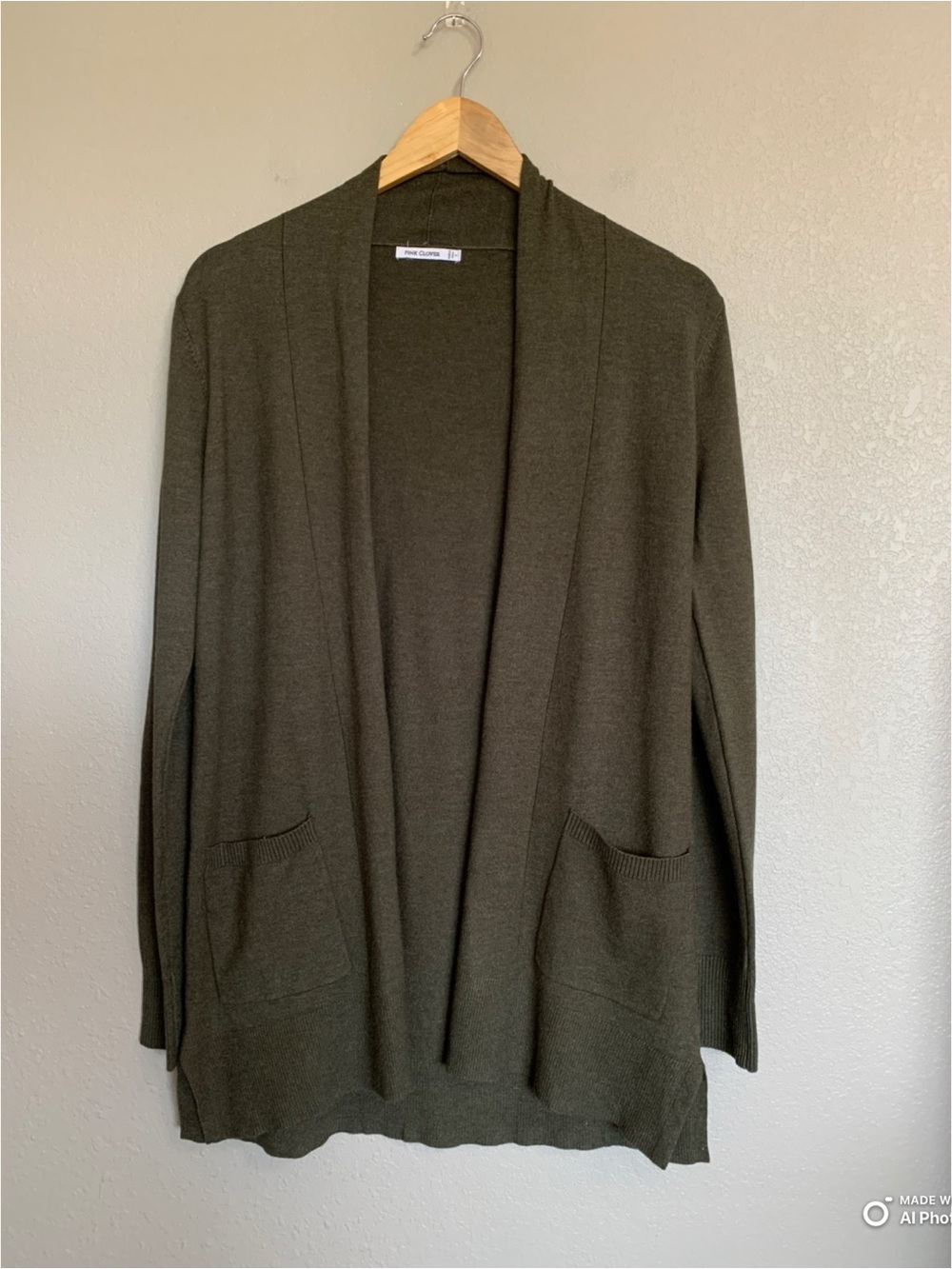 Pink Clover Olive Green Open Cardigan With Pockets Size Small NWOT